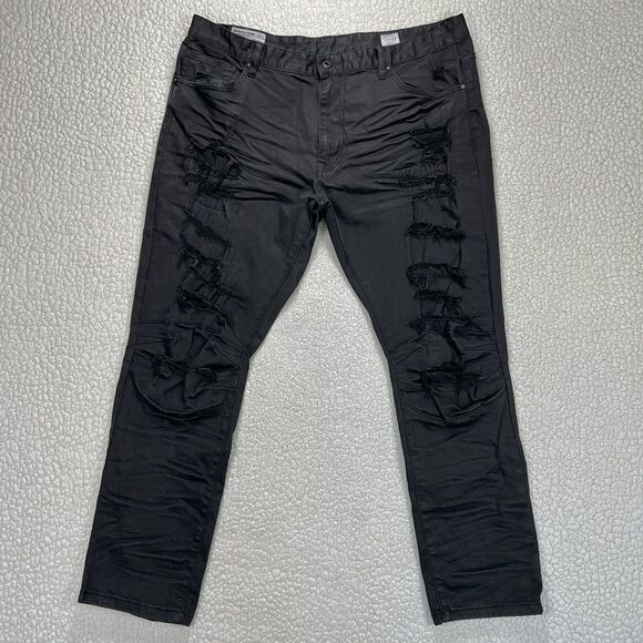 Smoke Rise Distressed Black Jeans Men’s 42x32 (Actual 40x32) Streetwear Moto - Picture 2 of 14